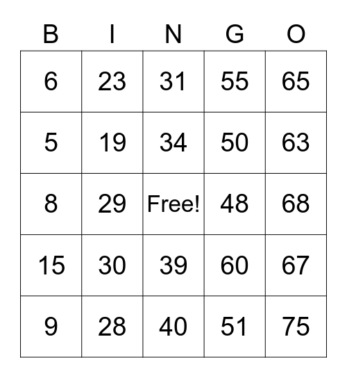 bingo card numbers 1 75