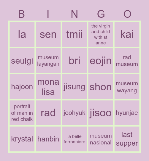 Jen Bingo Card