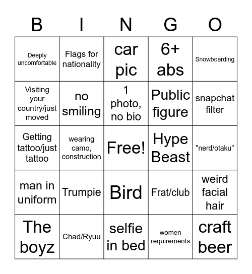 Tinder #3 Bingo Card