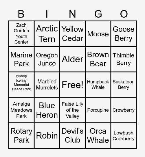 Juneau Bingo Card