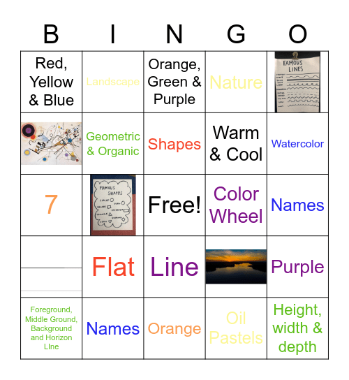 Valentine's First 3 Elements of Art Bingo-5th Grade Bingo Card