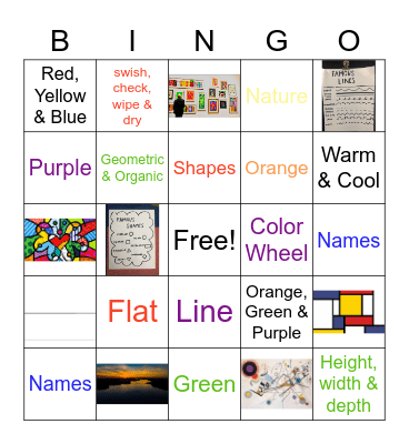 Valentine's First 3 Elements of Art Bingo-4th Grade Bingo Card