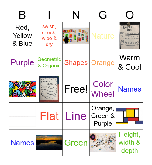 Valentine's First 3 Elements of Art Bingo-4th Grade Bingo Card