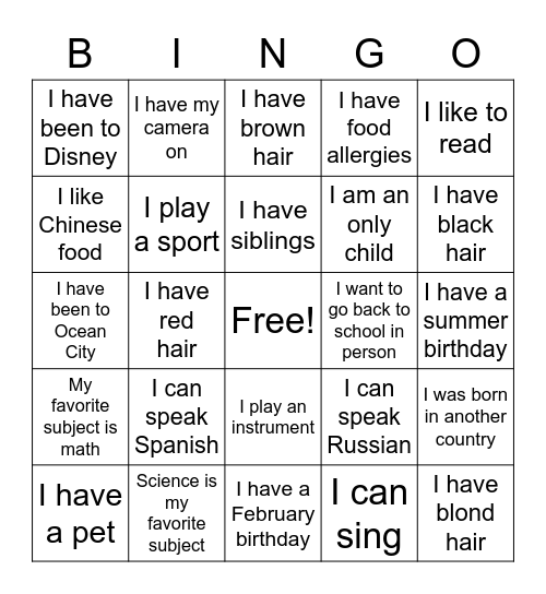 Who Am I? Bingo Card