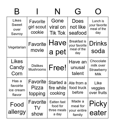 Culinary Bingo Card