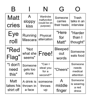 Bachelor Bingo Card