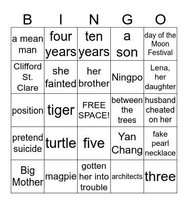 Joy Luck Club Chapter's 13 & 14 Bingo Card