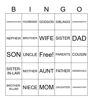 FAMILY BINGO Card