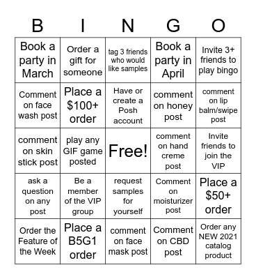 Tiffany's Posh Pampering Bingo Party Bingo Card