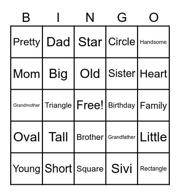 Sivi's Vocab Bingo Card
