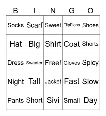 Sivi's Vocab Bingo Card