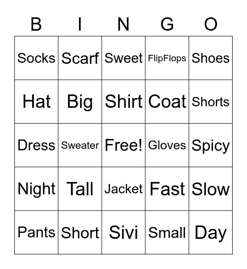 Sivi's Vocab Bingo Card