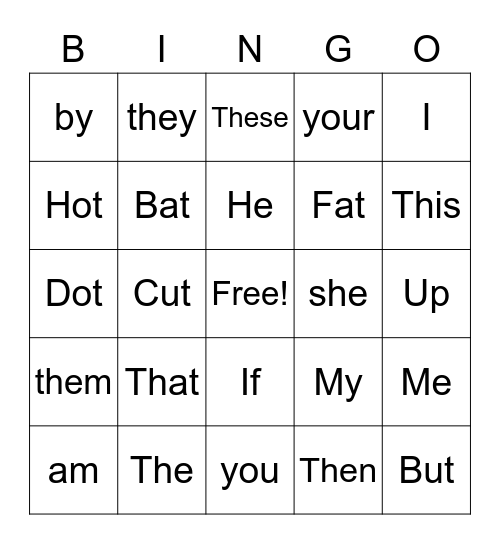 Spelling Words Bingo Card