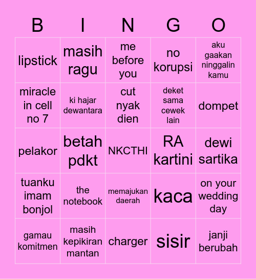 lalalala Bingo Card