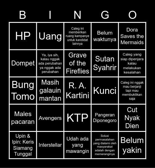 JJ Bingo Card