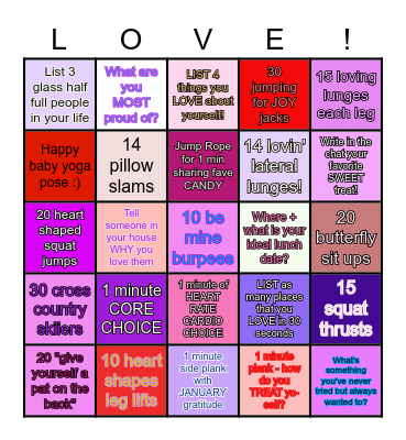 FEBRUARY PE LIPTAK LOVE BINGO Card