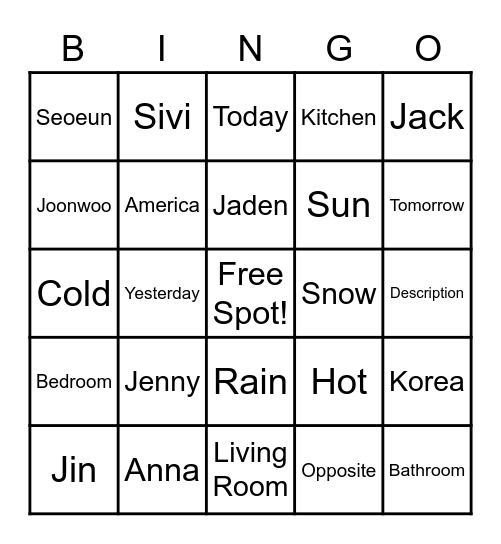 Sivi's Bingo Card