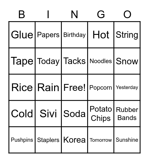 Sivi's Vocab Bingo Card