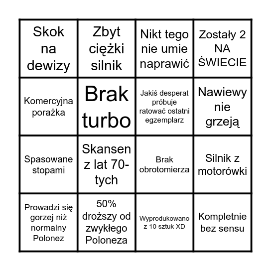 Polonez z zachodnim silnikiem Bingo Card