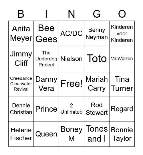 Muziek Bingo BIK Bingo Card