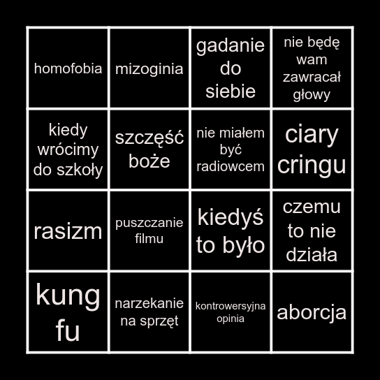 Lekcja religii Bingo Card