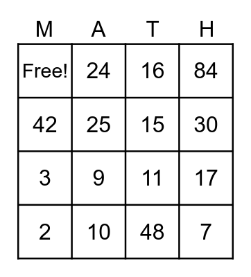 Maths Bingo! Bingo Card