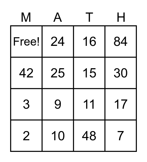 Maths Bingo! Bingo Card