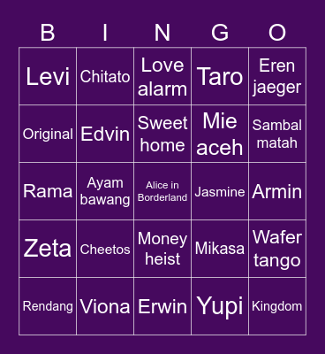 Aria's Bingo Card