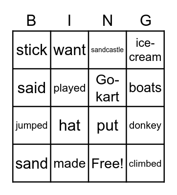 On the sand Bingo Card