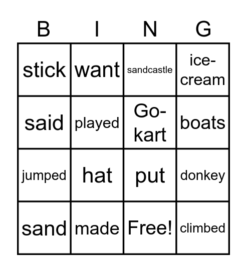 On the sand Bingo Card