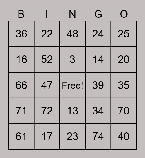 Bingo Familiar Bingo Card