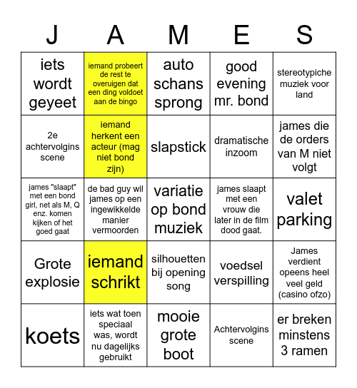 James bond bingo Card