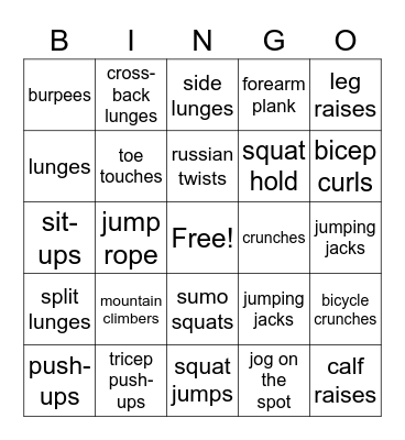 Fitness Bingo Card