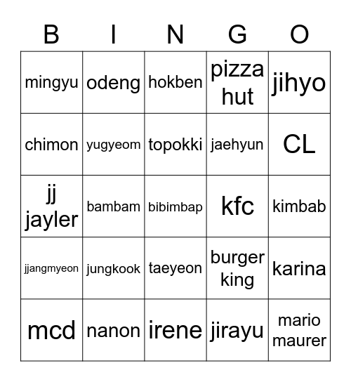 Evelyn Bingo Card