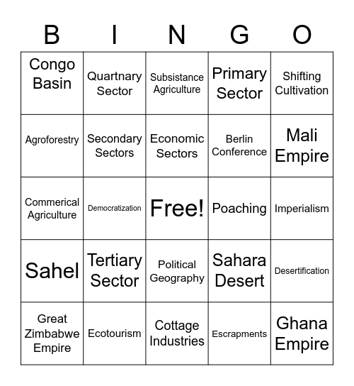 SSA Bingo Card