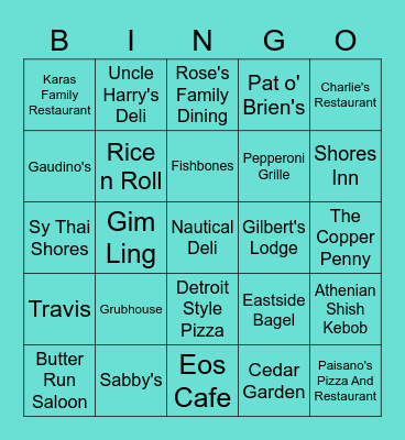 Shores Bingo: Restaurant Edition 2/1/21 Bingo Card