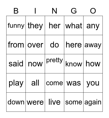 POPCORN WORDS Bingo Card