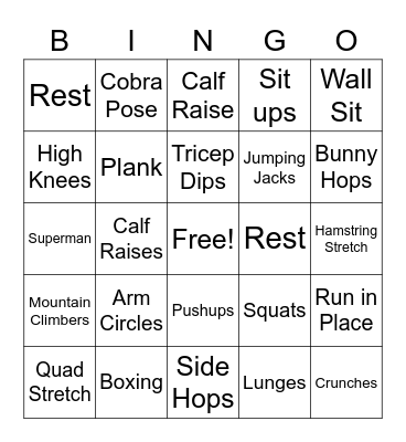 Fitness Bingo Card