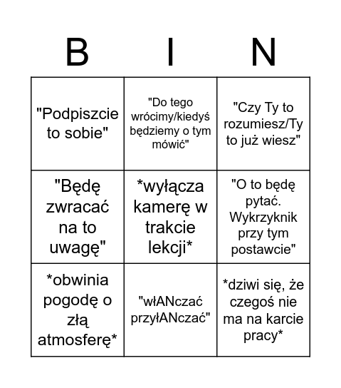 Gancarz Bingo Card