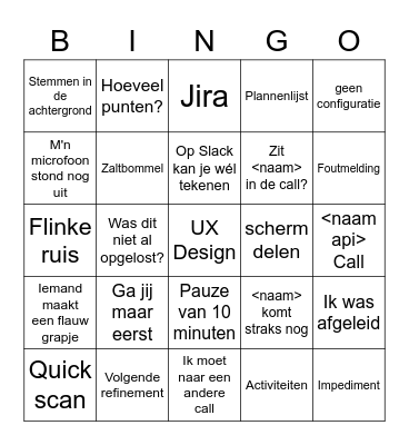 TEAMS Refinement Bingo Card