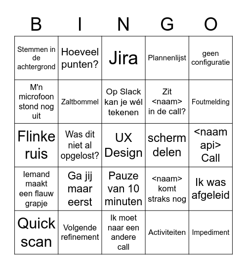 TEAMS Refinement Bingo Card