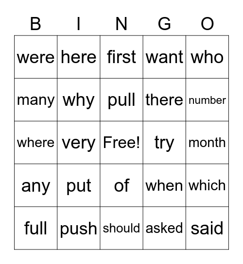 James Sight Word Bingo Card
