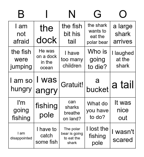 Ours contre requin Bingo Card