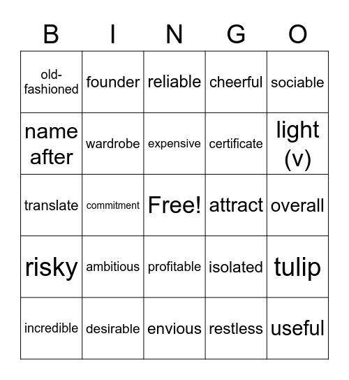 INTERMEDIATE PLUS File 1 Bingo Card