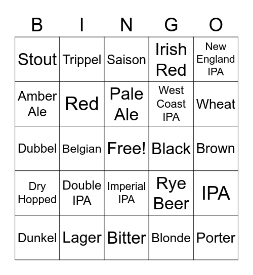 Beer Bingo Card