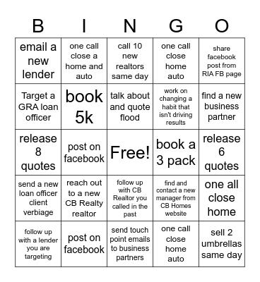 RIA February Sales Bingo Card