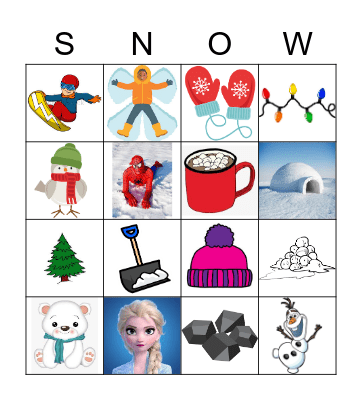 Kids Club Snow Day Bingo Card