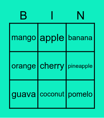 Fruits Bingo Card