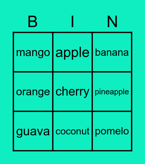 Fruits Bingo Card