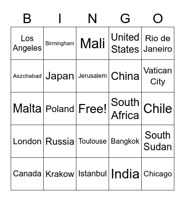 Crazy International Bingo Card